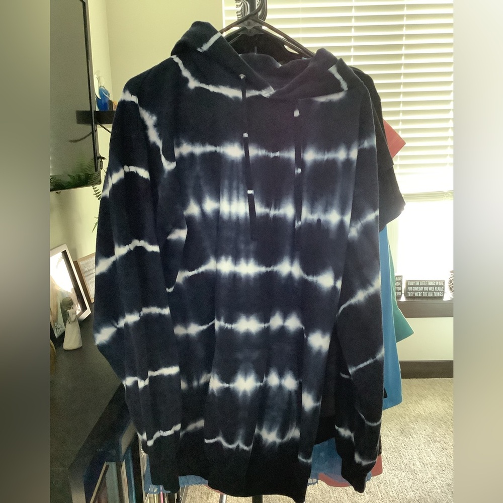 All over stripe tie dye fleece hoodie